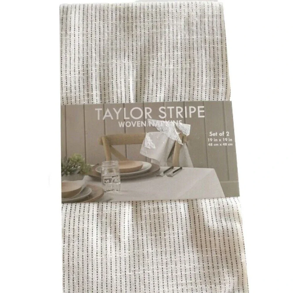 Taylor Stripe Napkins Woven Fabric White Gray Cotton Blend Summer 19x19 Set of 4